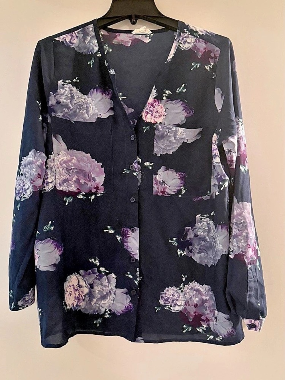 silence + noise Floral Blouse in Black & Purple Size Large